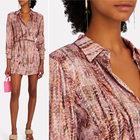 ALEXIS CIANDRA CREPE MINI SHIRT DRESS, Pink, Button Front, Size L - Picture 1 of 11